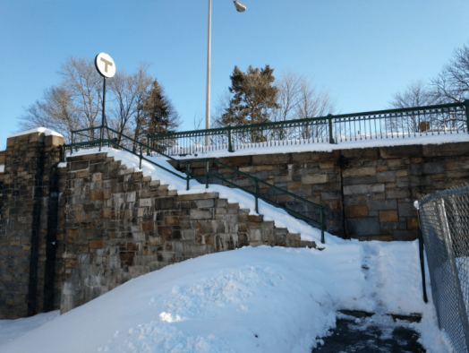 Wellesley Hills commuter rail station stairs at Cliff Road on morning of 2/14/17