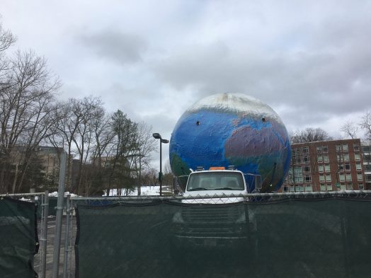 Temporary home of Babson Globe, Trim parking lot, March 2018