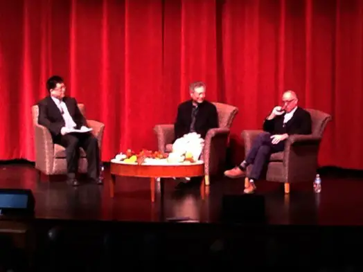 Wellesley College assistant prof Mingwei Song, Director Ang Lee, screenwriter James Shamus at Wellesley College