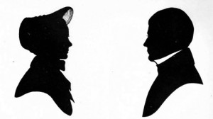 Silhouette of Mary and Thomas Pratt. Thomas (1699-1780) fought in the French and Indian Wars and was in the battles of Lexington and Bunker Hill during the Revolution.