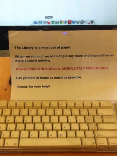 welllesley library message on paper