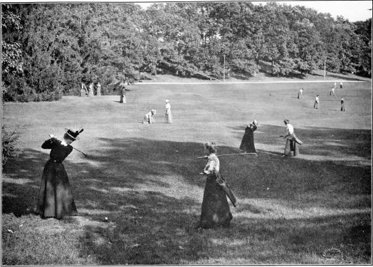 The first course at Wellesley College was on the main campus and the holes ran between the buildings. It shut down when building projects eliminated some holes (photo via Wellesley Historical Society)