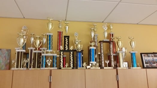 MassDecathlon trophies at Wellesley High