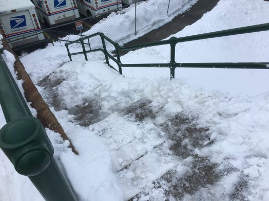Wellesley Hills commuter rail stairs at Cliff Road 2/15/17