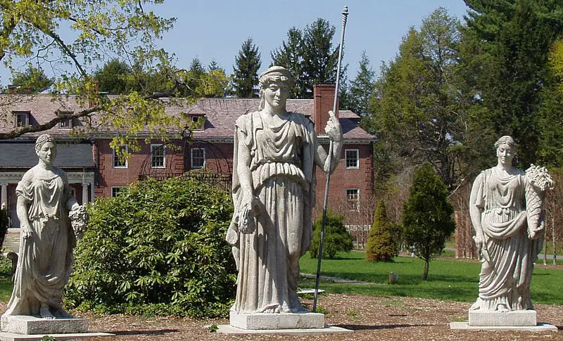 Statuary by Martin Millmore at Elm Bank Horticulture Center, of the Massachusetts Horticultural Society. These works were made in the 1860s to adorn the exterior of Horticultural Hall, Tremont St., Boston