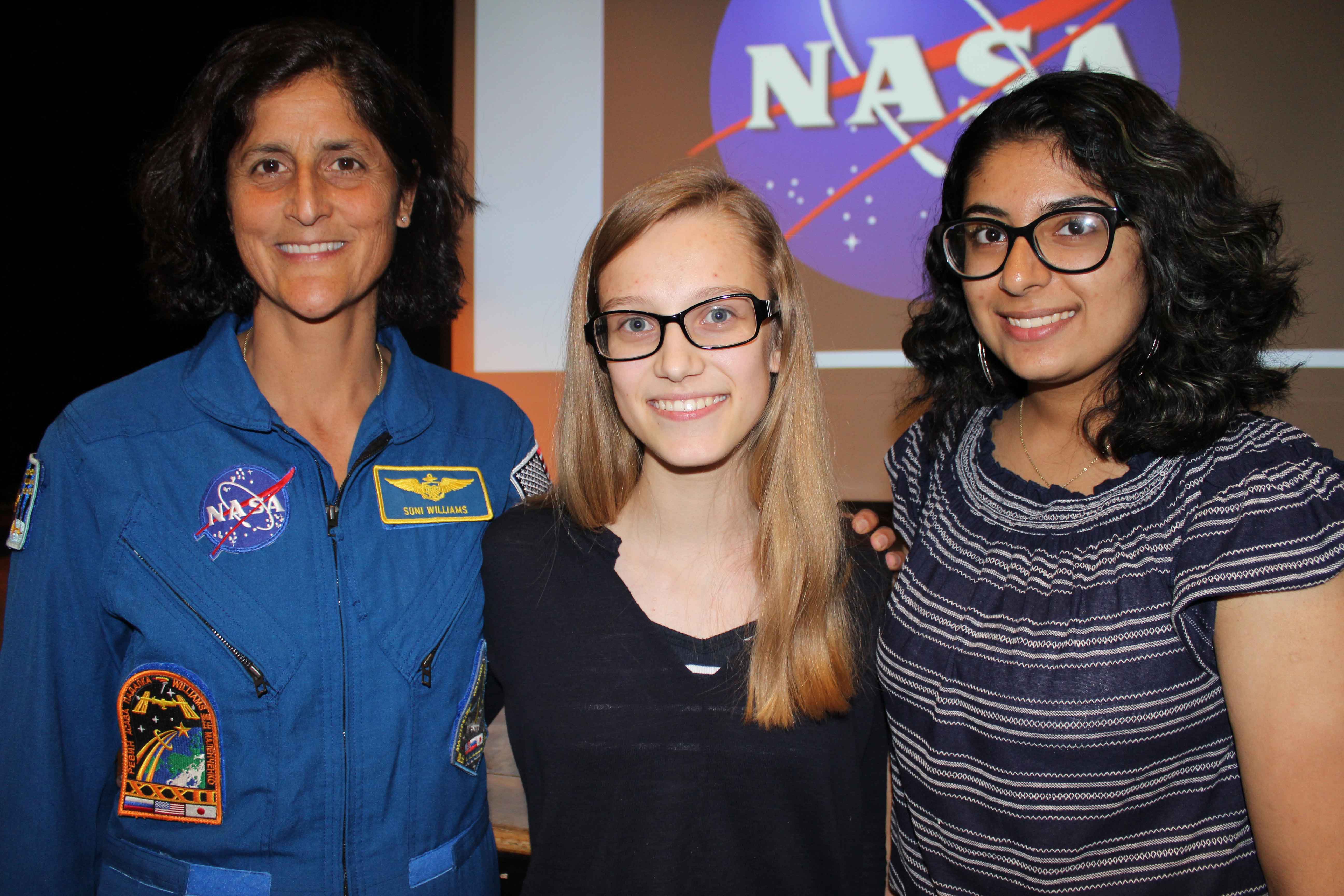 NASA's Sunita Williams, Maria Sedunova '19 and Saaniya Desai '19