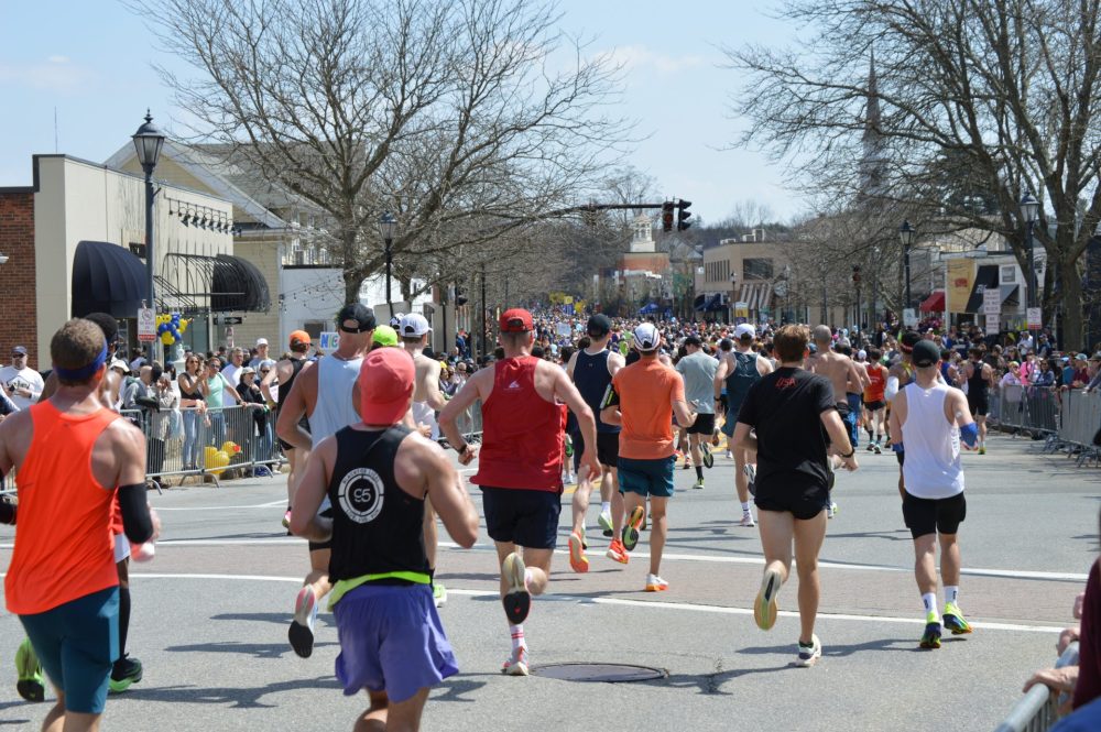 Entering Wellesley Square boston marathon