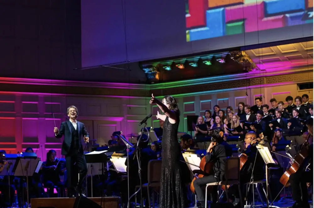Last June, Louisa Rossano performed Korobeiniki (Tetris Opera), conducted by Emmanuel Fratianni, with Video Games Live, Boston Pops, and the WHS Keynotes. Photo courtesy of Robert Torres 
