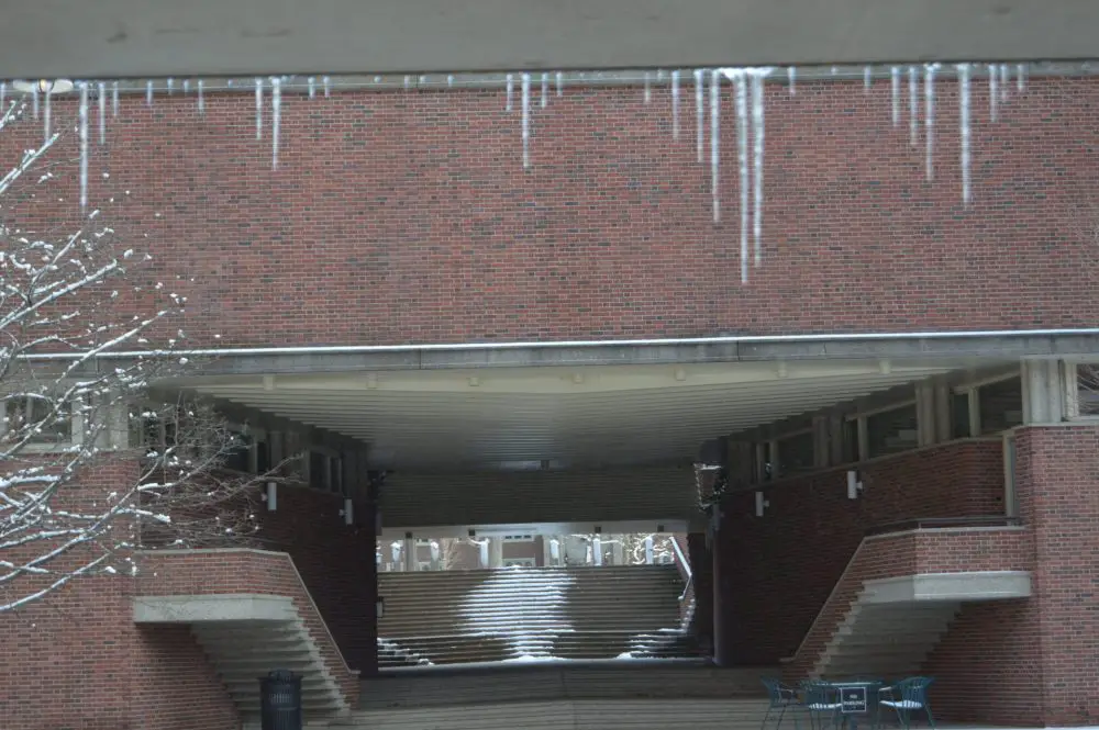 Wellesley College winter lantern icicles