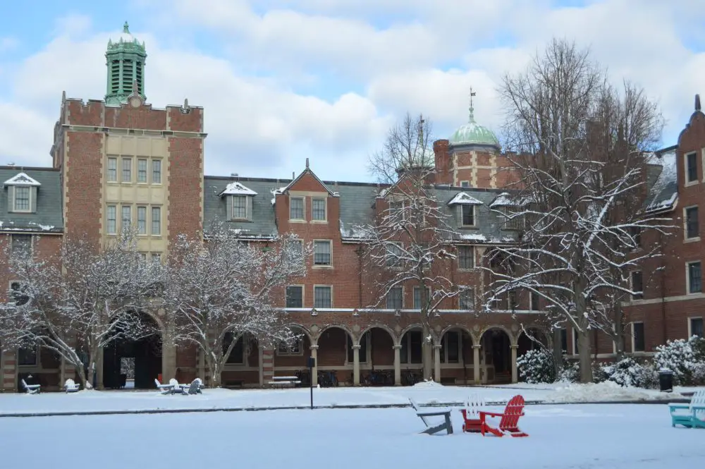 Wellesley College courtyard snow