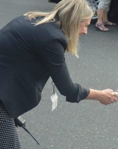 Principal Hoffman greeting students