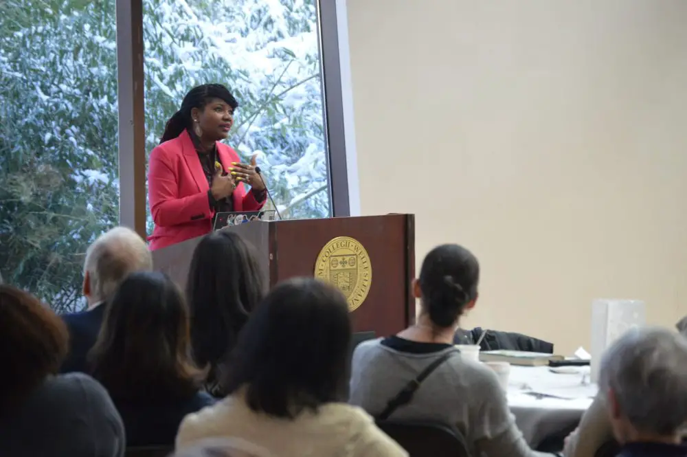 Dr. Kellie Carter Jackson at Tishman Commons, Wellesley College, MLK Day event, World of Wellesley