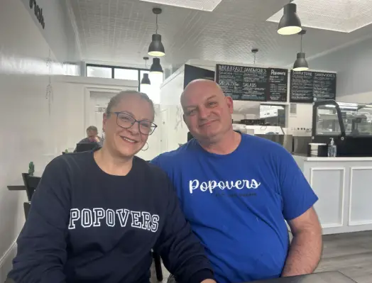 Morgan Schaffrath and Carl Parisien, wife and husband co-owners of Popovers at Church Square